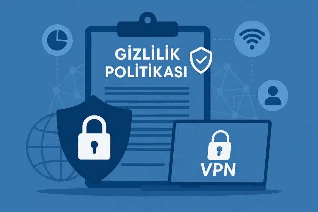 VPN sunucu sayısı ve lokasyon çeşitliliğini temsil eden mavi tonlu dijital illüstrasyon — dünya haritası üzerinde konum pinleri, sunucu kuleleri ve VPN güvenlik kalkanı ikonlarıyla.